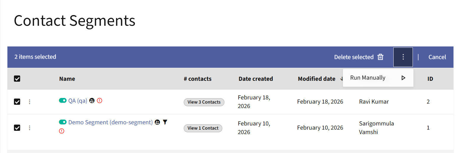 Run manually list view